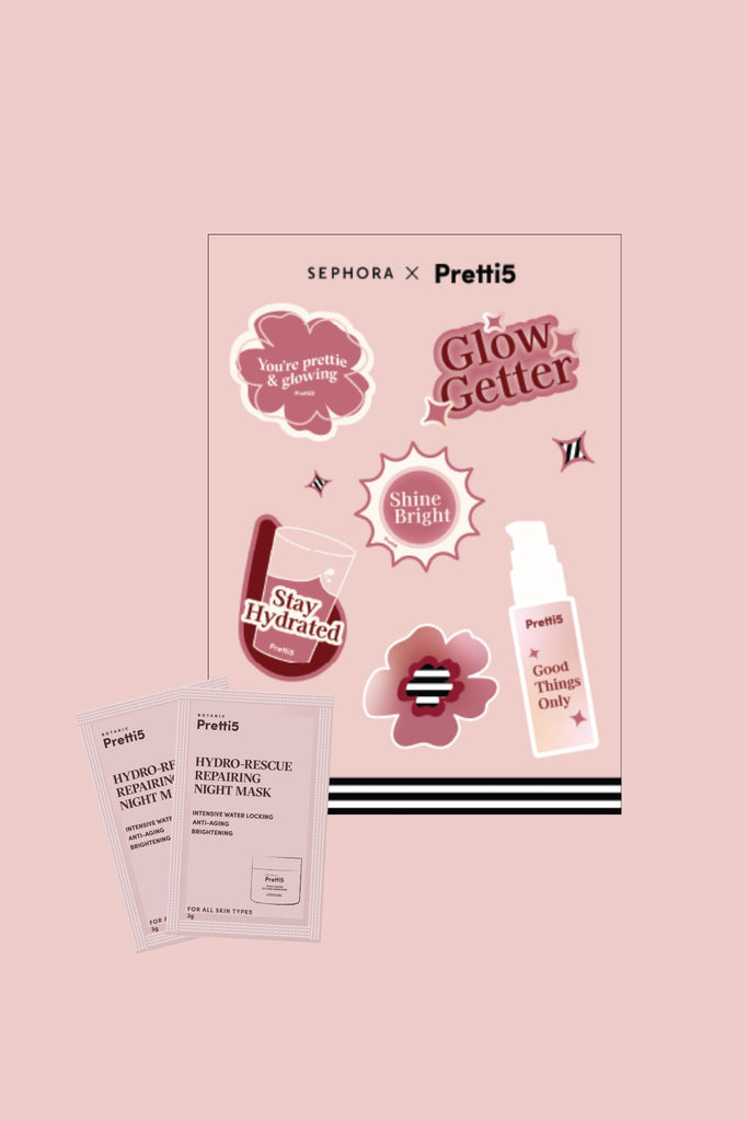 FREE GIFT | PRETTI5 STICKERS + SACHET - HYDRO-RESCUE REPAIRING NIGHT MASK - 3g x 2pcs