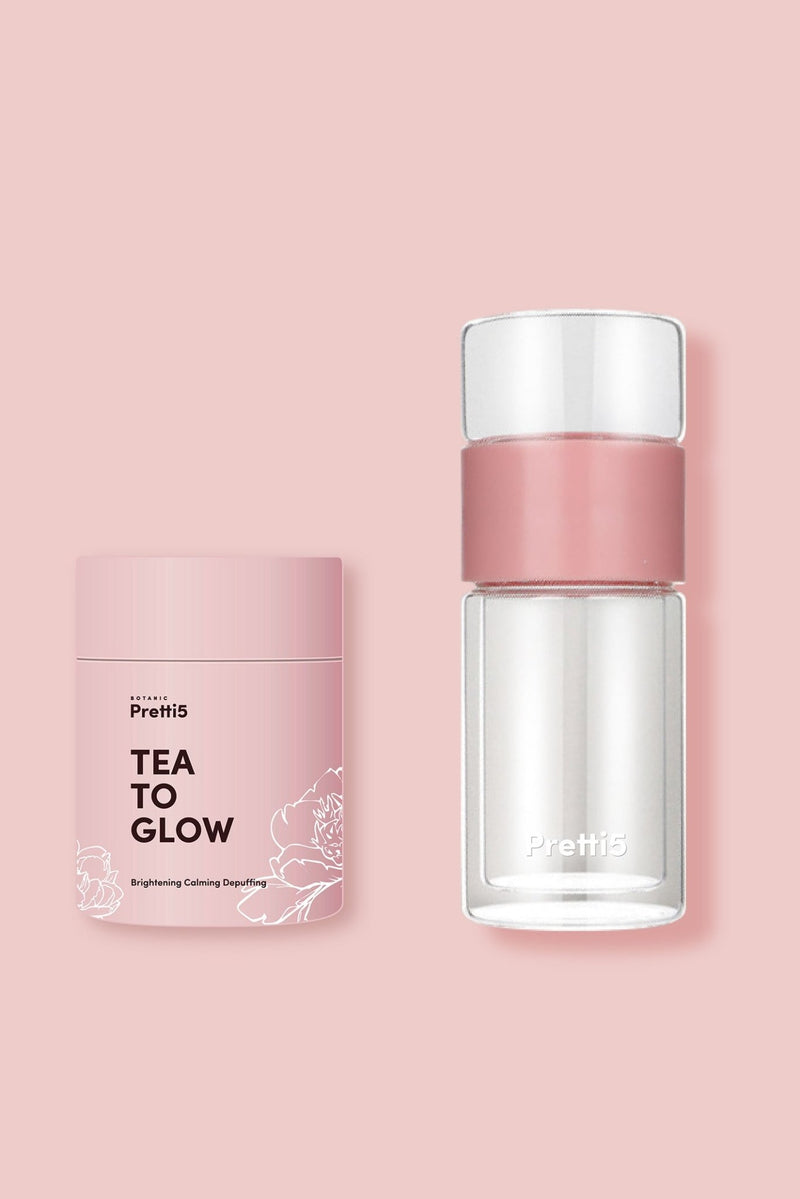 Pretti5 Tea to Glow 煥光美白茶 + Pretti5 Tea Infuser Glass Bottle玻璃茶隔保溫瓶 - Pretti5 - TCM-Infused Clean Beauty For Natural Glow